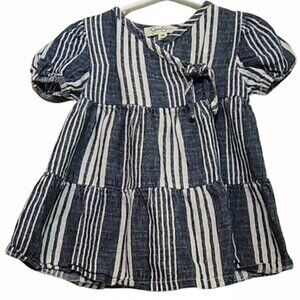 Girls 18mos Linen Blue & White Striped Tiered Wrap Dress Coastal Nautical Beach